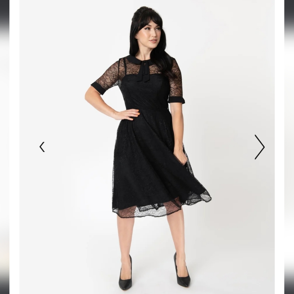 Unique Vintage 1950s Black LaceSleeved Patti Swing Dress NWT